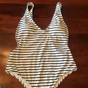 SHEIN black and white striped one piece swimsuit
